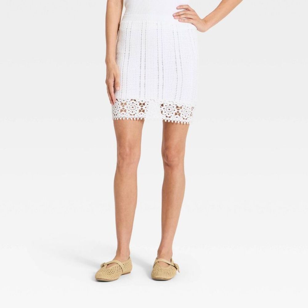 Women's Openwork Sweater A-Line Skirt - Universal Thread White L